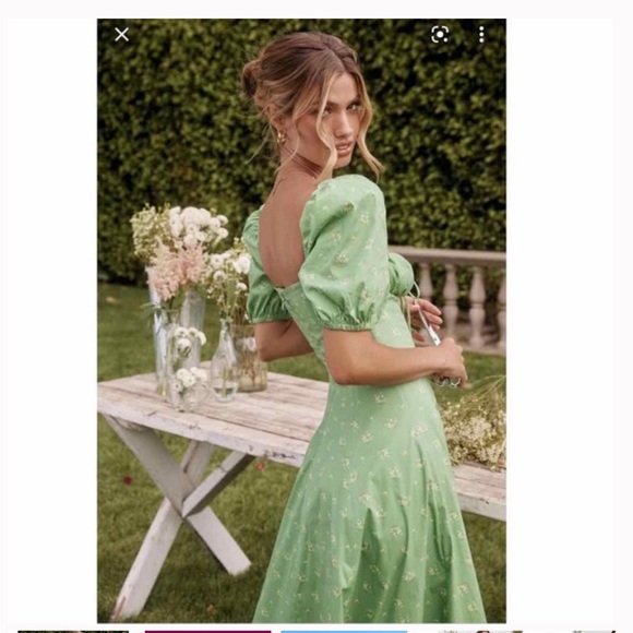 NWT House of CB Tallulah Green Tonal Floral Puff Sleeve Dress in Small (S) - Picture 5 of 17